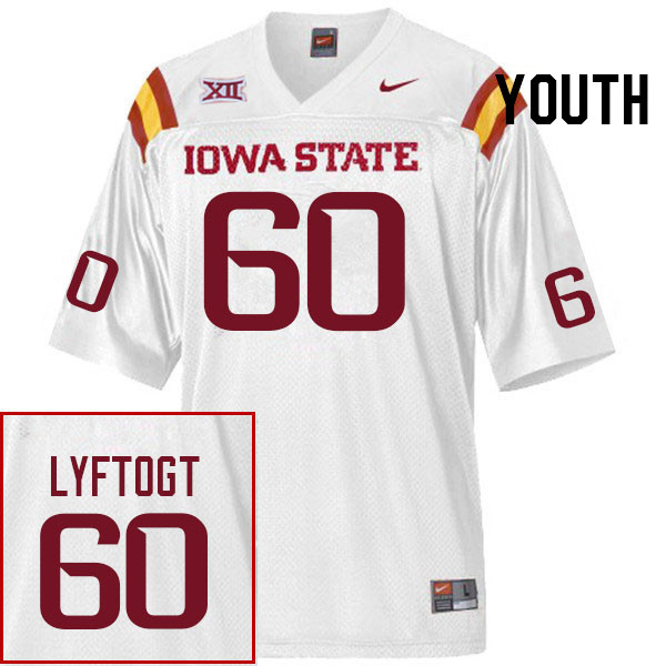 Youth #60 Jacob Lyftogt Iowa State Cyclones College Football Jerseys Stitched Sale-White